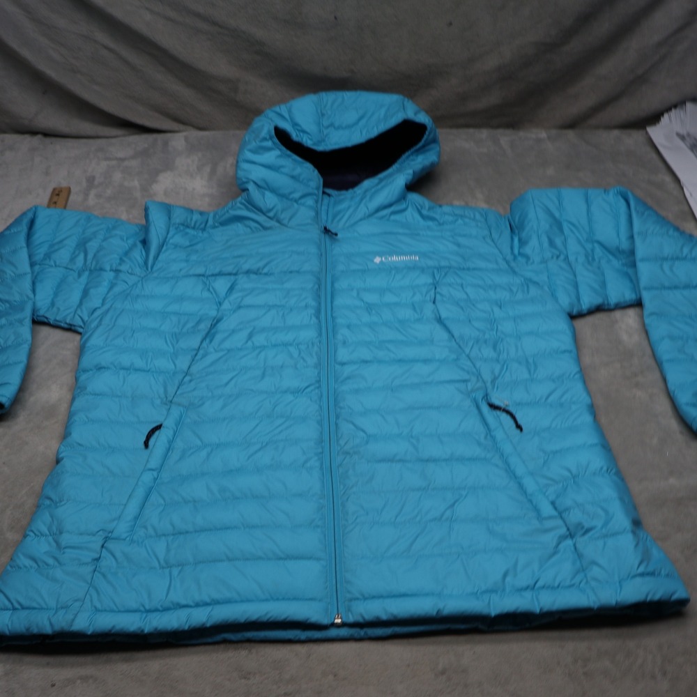 Columbia Jacket Mens 2xl Blue Silver Falls Hood Insulated Pack Quilt Puffer Hike